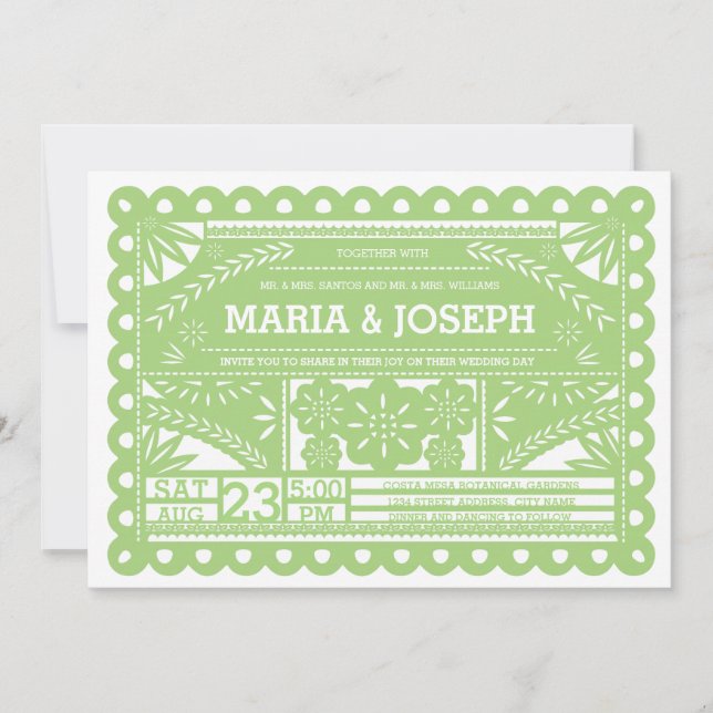Papel Picado Wedding Invite - Green (Front)