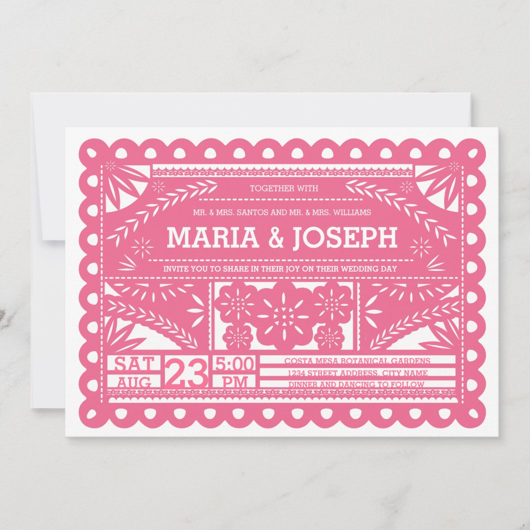 Papel Picado Wedding Invite - Pink | Zazzle