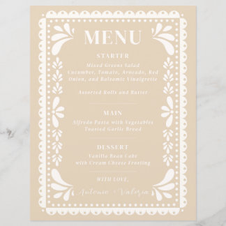 Papel Picado Wedding Menu Modern Mexican Theme