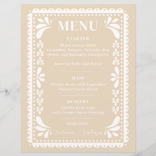 Papel Picado Wedding Menu Modern Mexican Theme