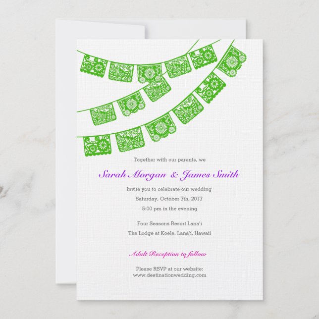Papel Picado Wedding Party Invite Green (Front)