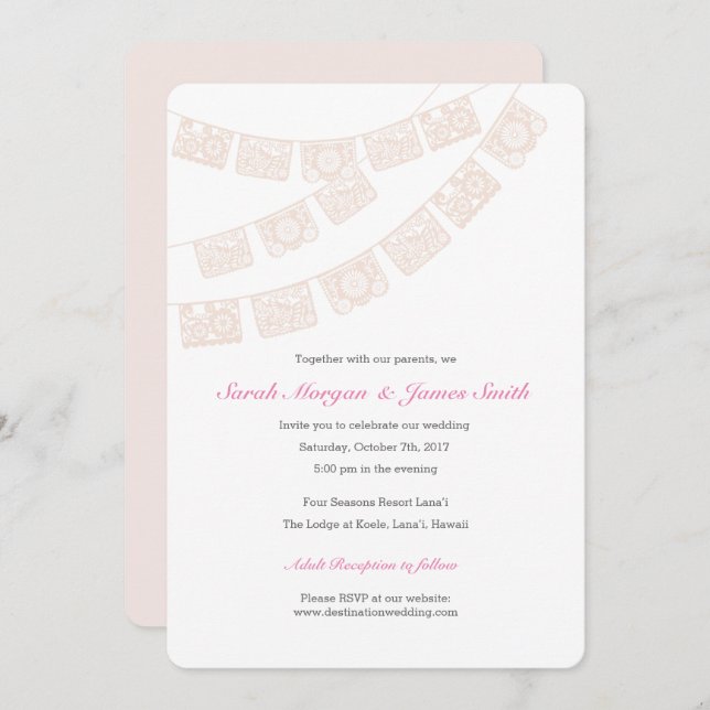 Papel Picado Wedding Party Invite Pink (Front/Back)