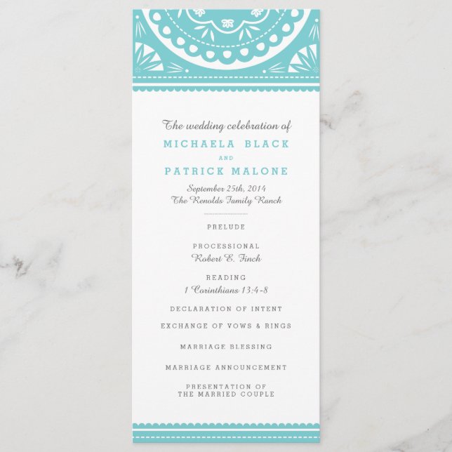 Papel Picado Wedding Program - Blue (Front)