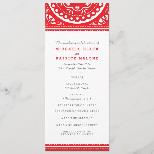 Papel Picado Wedding Program - Red