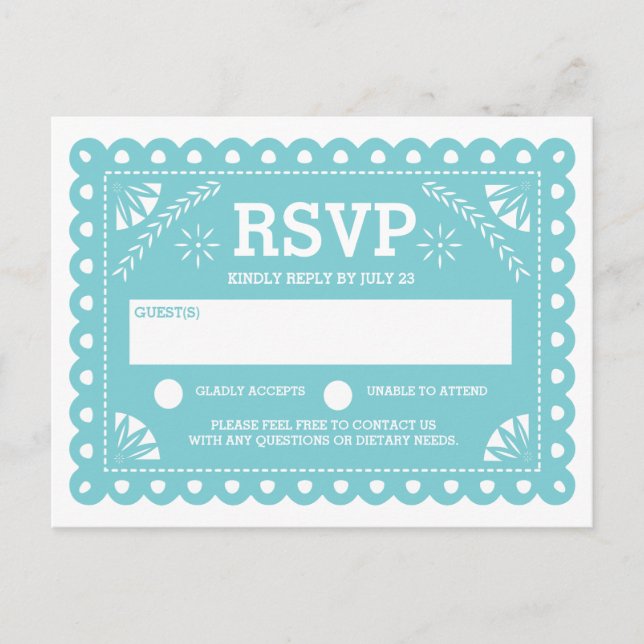 Papel Picado Wedding RSVP Invitation Postcard (Front)
