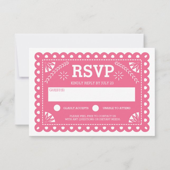 Papel Picado Wedding RSVP Pink Card (Front)