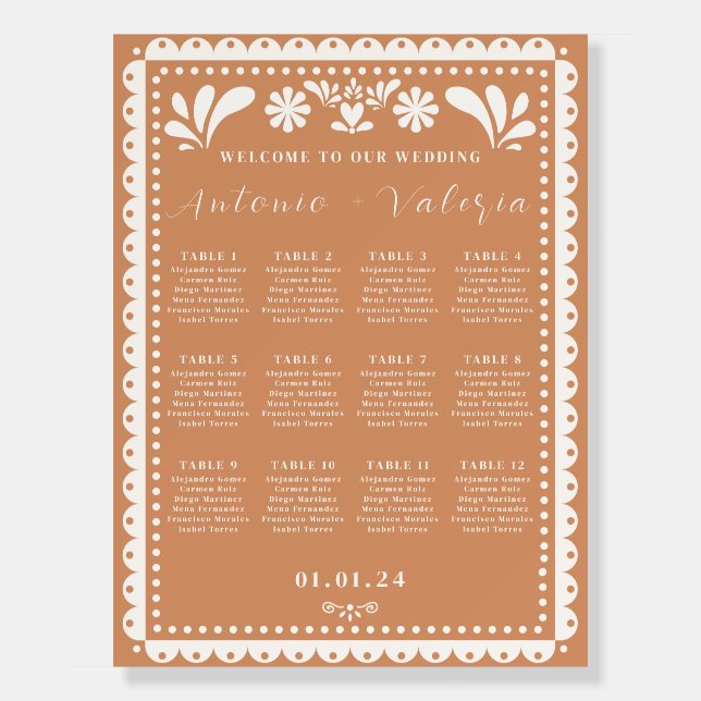 Papel Picado Wedding Seating Chart Sign Poster (Front)