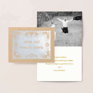 Papel picado wedding Thank you photo silver Foil Card
