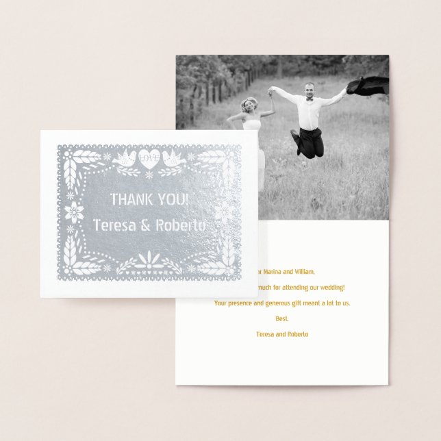 Papel picado wedding Thank you photo silver Foil Card (Display)