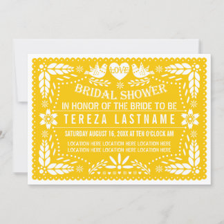 Papel picado yellow modern wedding bridal shower invitation