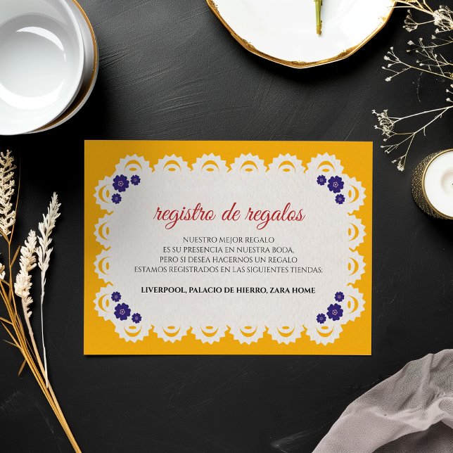 Papel Picado Yellow Nuestra Boda Spanish Wedding Enclosure Card (Papel Picado Yellow Nuestra Boda Spanish Wedding Enclosure Card)
