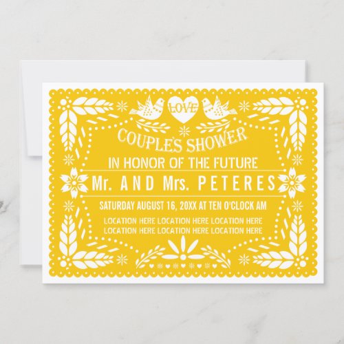 Papel picado yellow wedding couples shower invitation