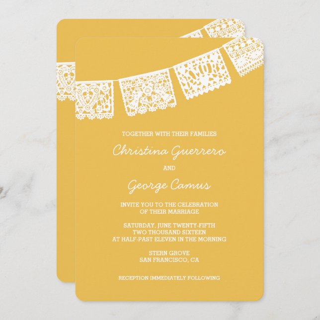 Papel Picado Yellow | Wedding Invitation (Front/Back)