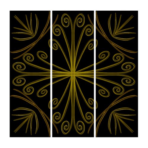 Papel Pintado Metallic flower tile abstract GOLD Triptych