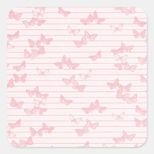 PAPER041 CUTE PINK BUTTERFLIES PATTERN BACKGROUNDS SQUARE STICKER (Front)