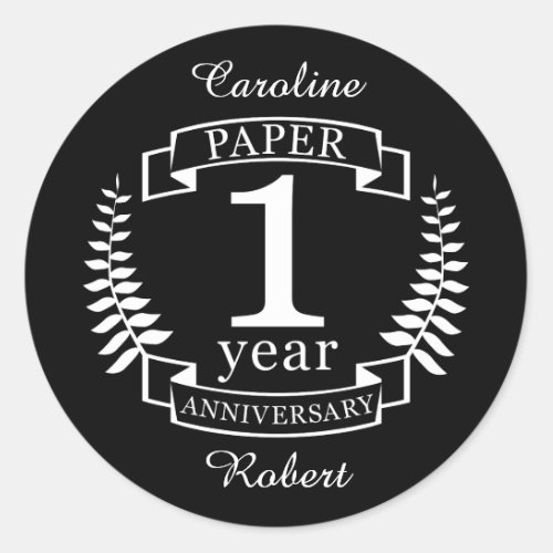 Paper 1st wedding anniversary 1 year classic round sticker