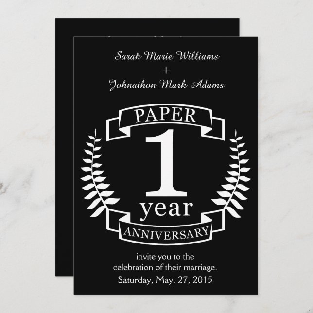 Paper 1st wedding anniversary 1 year invitation (Front/Back)