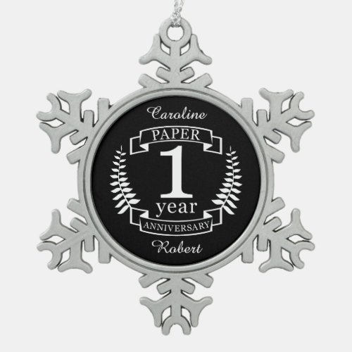 Paper 1st wedding anniversary 1 year snowflake pewter christmas ornament