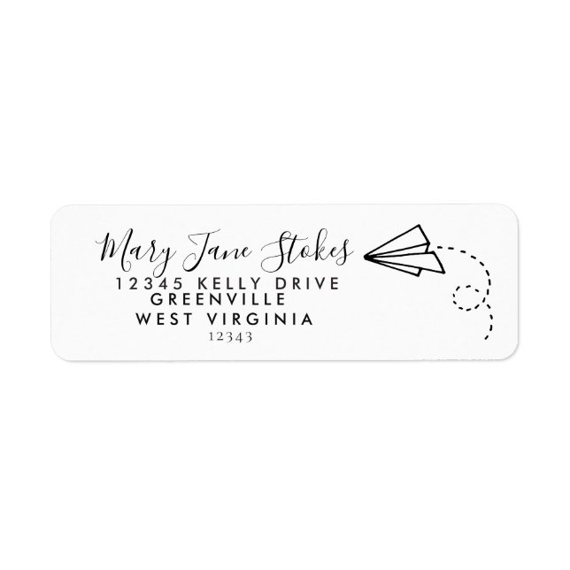Paper aeroplane RETURN ADDRESS paper plane Label (Front)