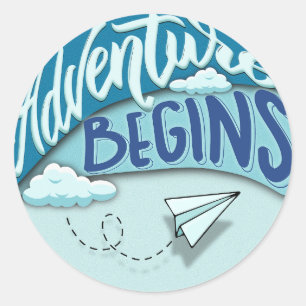 Paper airplane Adventure begins Classic Round Sticker