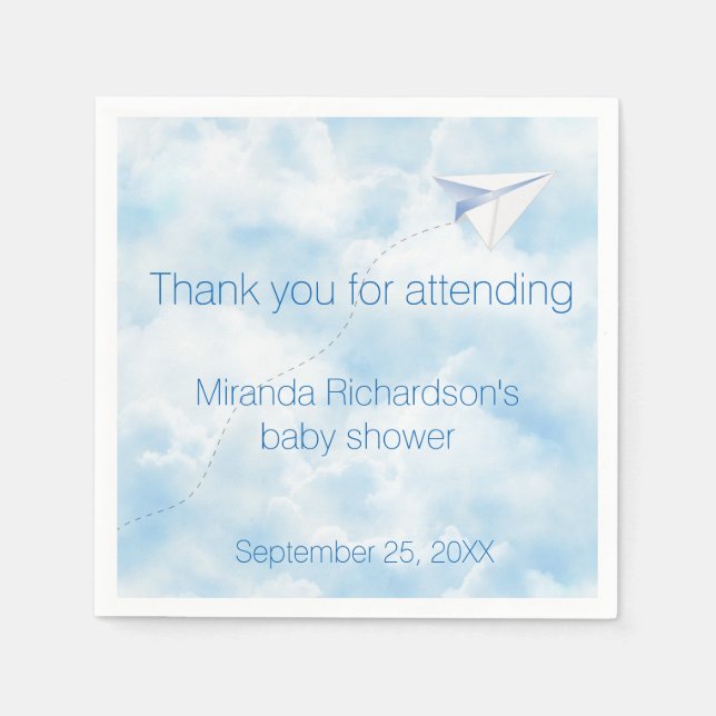 Paper Airplane Baby Shower Design Paper Napkins (Front)