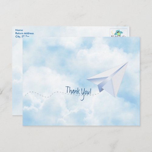 Paper Airplane Baby Shower Thank You Postcard