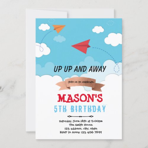 Paper airplane birthday theme Invitation