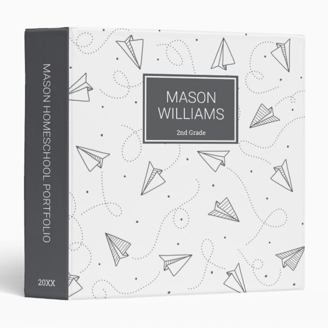 Paper Airplane Doodle Personalized Student Binder (Front/Spine)