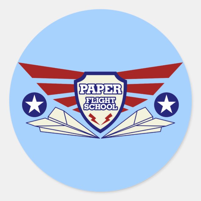 Paper Airplane Flight School Classic Round Sticker (Front)