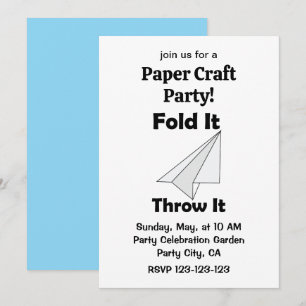 Paper Airplane Fold It Throw It Paper Craft Party Invitation