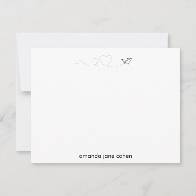 Paper Airplane Heart Personalized Stationery Note Card (Front)