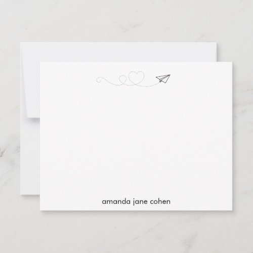 Paper Airplane Heart Personalized Stationery Note Card