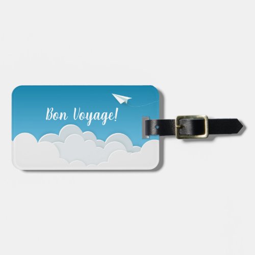 Paper Airplane in the Sky Bon Voyage Going Away Luggage Tag