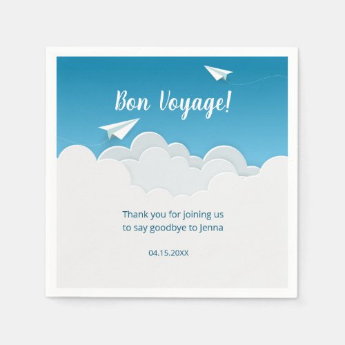 Paper Airplane in the Sky Going Away Party Napkins