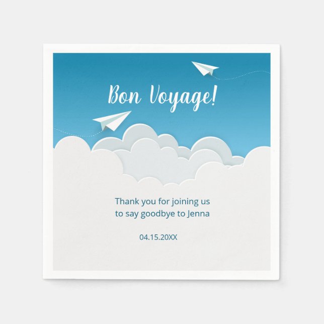 Paper Airplane in the Sky Going Away Party Napkins (Front)
