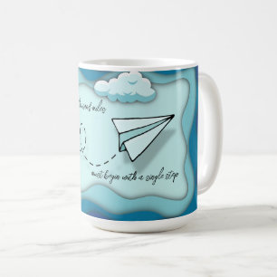 Paper airplane Journey begin with a single Coffee Mug