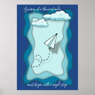 Paper airplane Journey begin with a single Poster