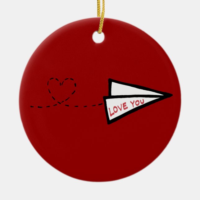 Paper Airplane Love Letter Ceramic Ornament (Front)