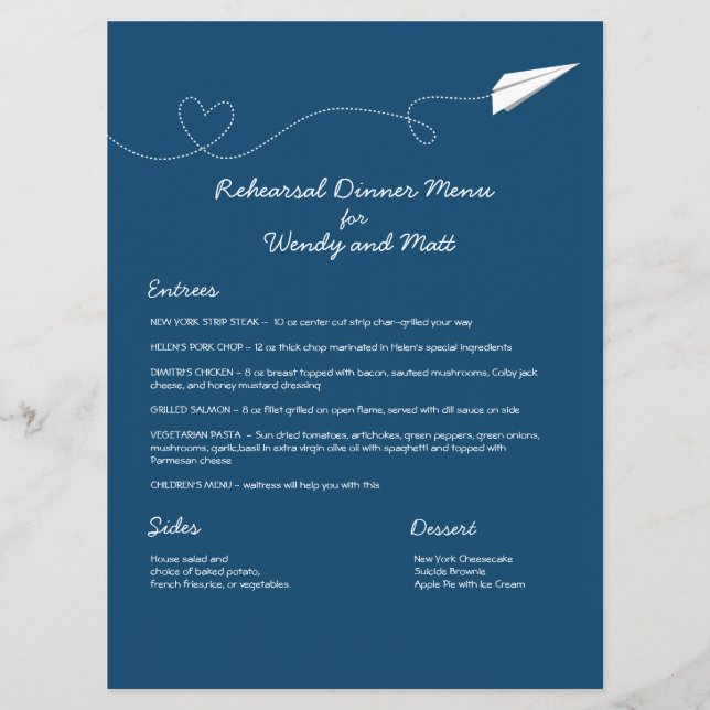 Paper Airplane Menu Card (Front)
