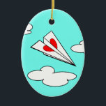 Paper Airplane with Heart Ceramic Ornament<br><div class="desc">This romantic little airplane was created by Canadian artist Tara Tosh Kennedy.</div>