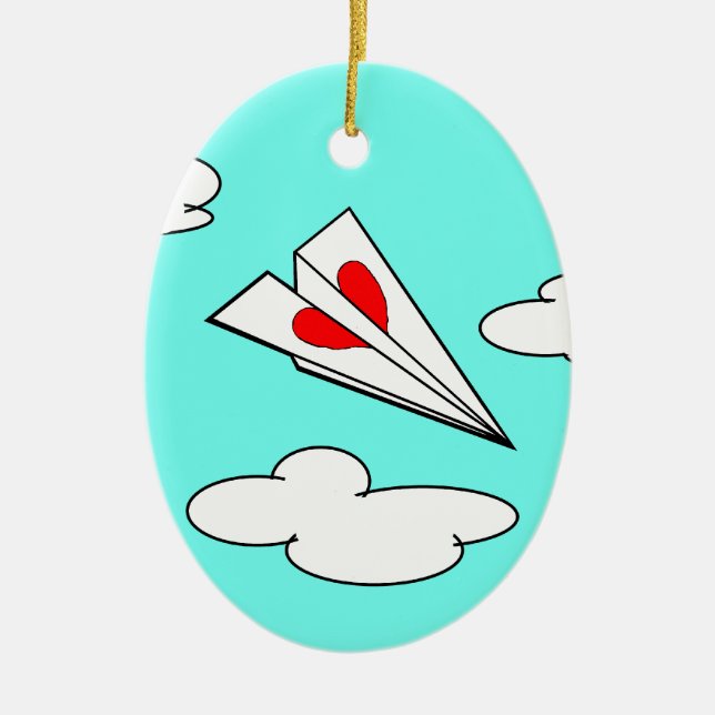 Paper Airplane with Heart Ceramic Ornament (Front)