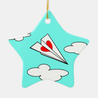Paper Airplane with Heart Ceramic Ornament