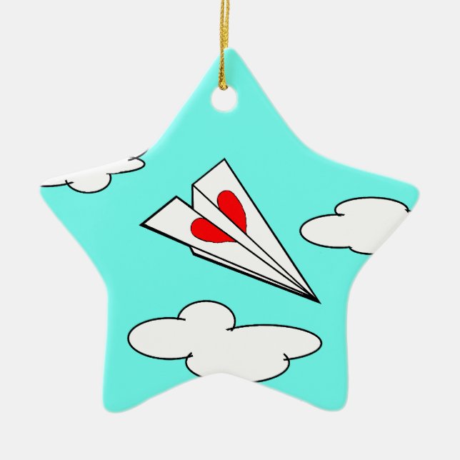Paper Airplane with Heart Ceramic Ornament (Front)