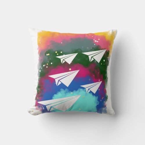 Paper airplanes and colored smoke T_Shirt Baby Bla Throw Pillow