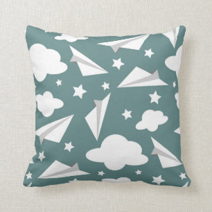 Paper Airplanes On Teal Background, Throw Pillow