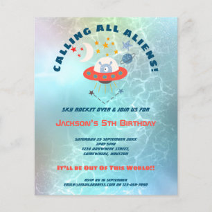 PAPER Aliens 5th Birthday party Invitation