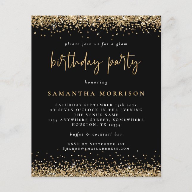 PAPER | Any Age Birthday Gold Glitter Black Invite (Front)