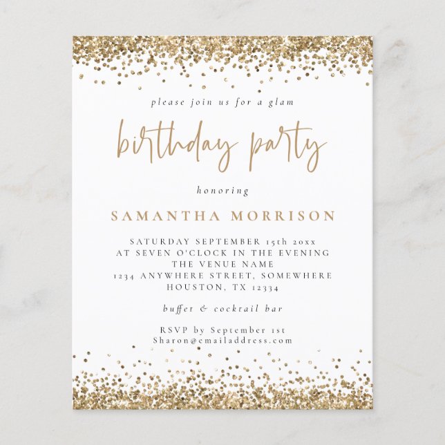 PAPER | Any Age Birthday Gold Glitter White Invite (Front)