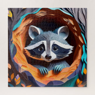 Paper Art Baby Raccoon In Tree 3D Jigsaw Puzzle