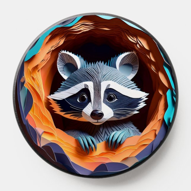 Paper Art Baby Raccoon In Tree 3D PopSocket (Popsocket)
